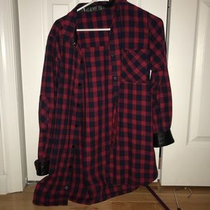 Red Leather Cuffed Flannel Dress